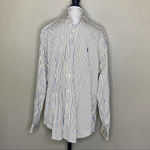 Ralph Lauren Classic Fit  Yellow Blue Striped Button Down Size 16 1/2 34/35